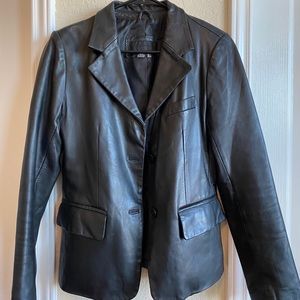 Genuine black leather blazer jacket